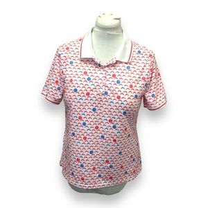 Dink Up by Chez Vee Women’s Short Sleeve Print Golf Polo, White, size M